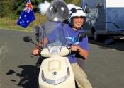 Koala with Guy going for a ride into town