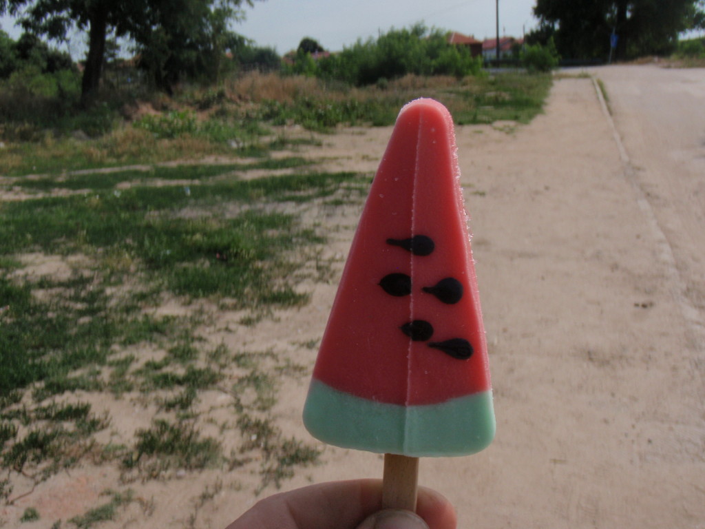 Watermelon ice block. Very nice on a hot day.