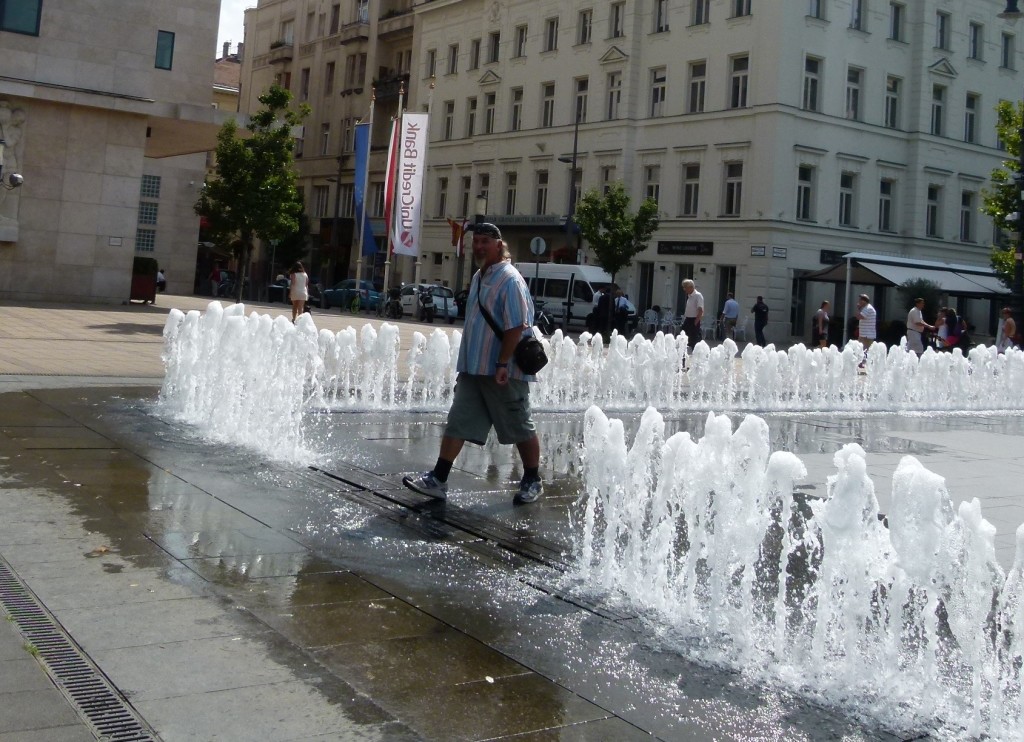 interesting fountain that stops flowing when you walk towards it 