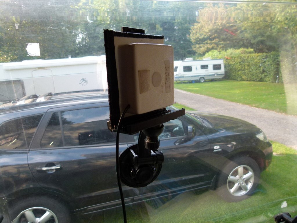 Our wifi aerial booster, mounted on a tablet holder we bought in the euro shop for 5 euros. It allows us to point it in any direction.