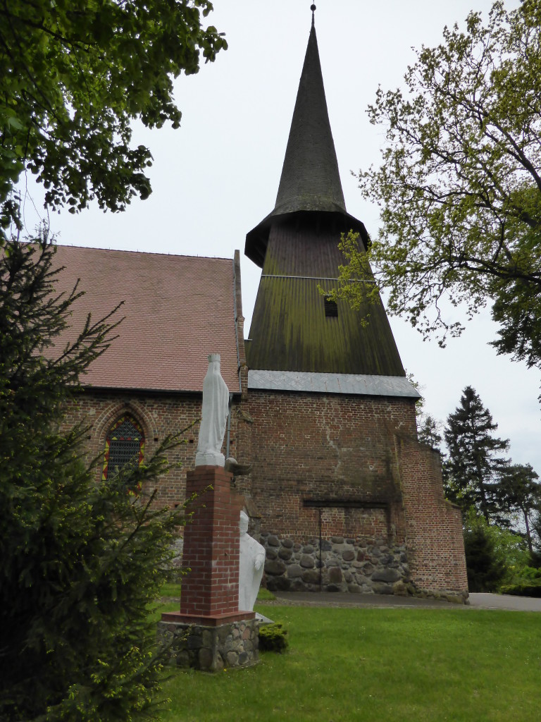 The church in Cerkwica. Made out of stone except for the spire.