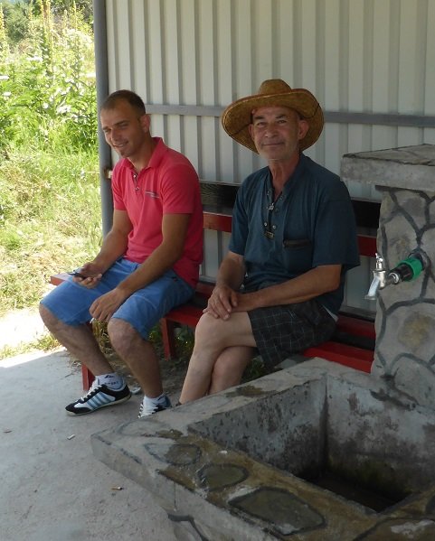 In Macedonia will filled up with water at a place which happened to be a bus stop. The old gent was most interested in what were doing but his English was as good as our Macedonian. But with sign language we still managed to communicate and have a good laugh together.