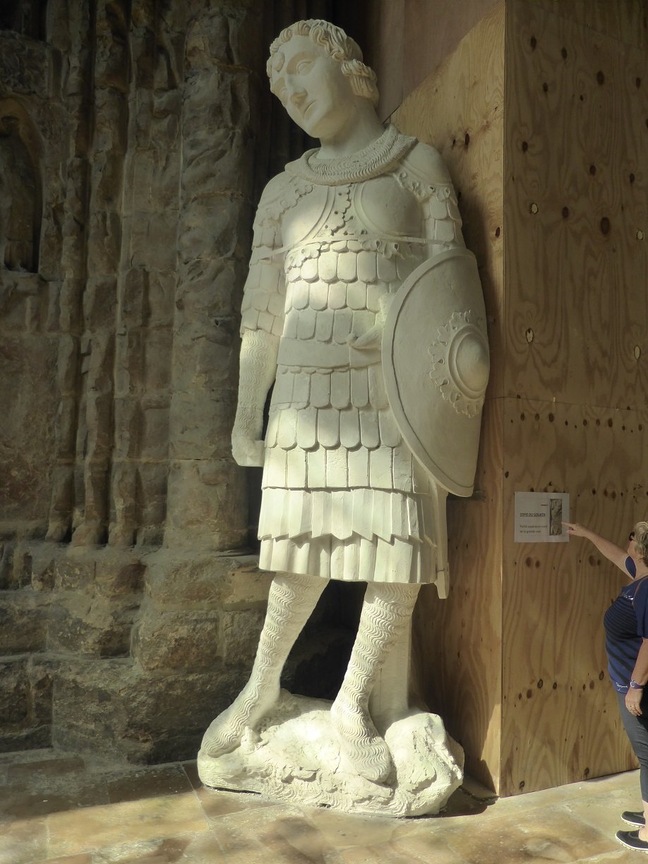 The church is being restored and this is a copy of the statue of Goliath that will be above the doorway.