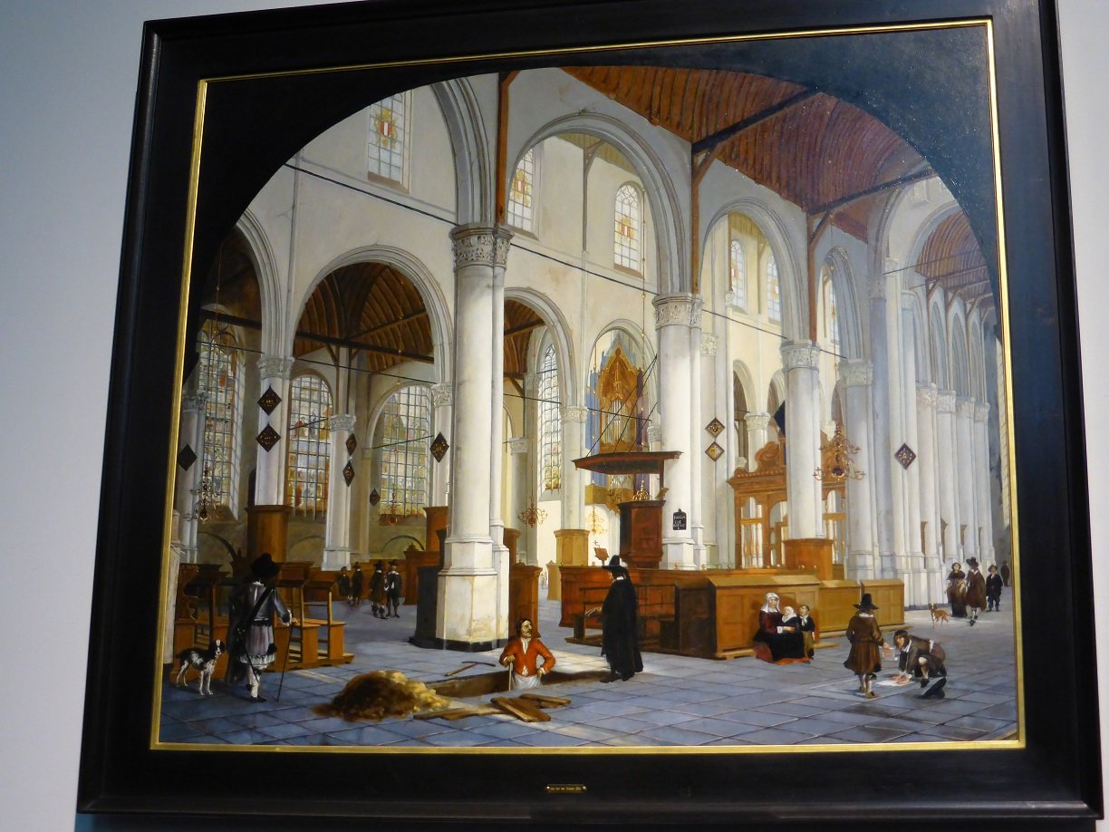 A painting of a burial under the floor in the church. copied off an old painting 'Unknown church interior' painted by H.C. van Vliet. (1611-1675). in the Victoria National Gallery in Melbourne, Australia.